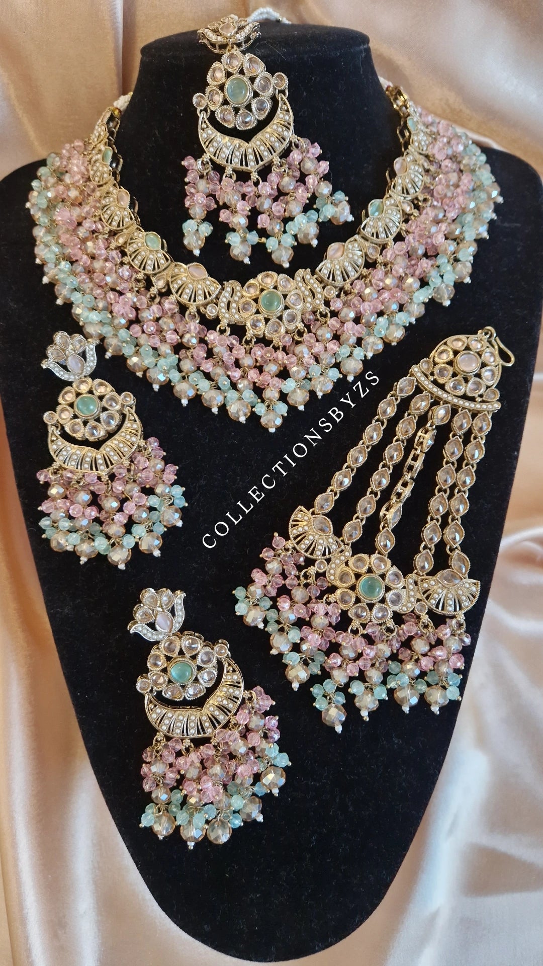 HALIMA - Beautiful Indian 4 piece Necklace Set - Pink & Mint
