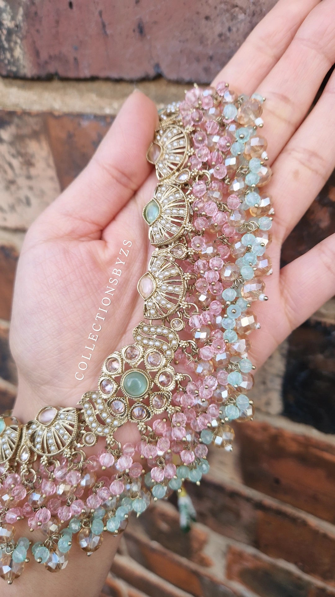 HALIMA - Beautiful Indian 4 piece Necklace Set - Pink & Mint