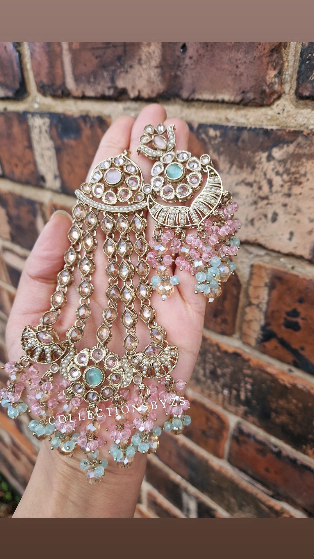 HALIMA - Beautiful Indian 4 piece Necklace Set - Pink & Mint