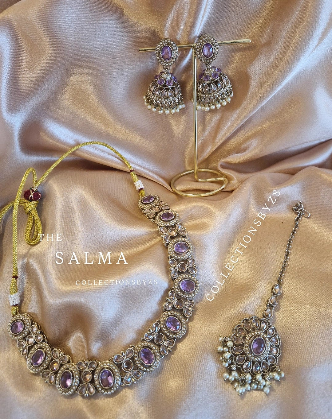 S A L M A - Small Elegant Indian Necklace Set - PURPLE