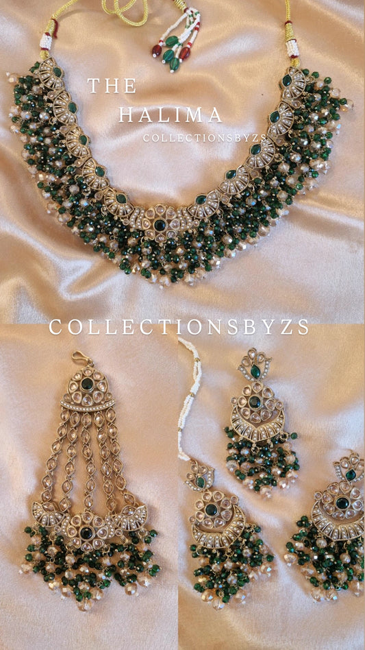 H A L I M A - Beautiful Indian 4 piece Necklace Set - GREEN