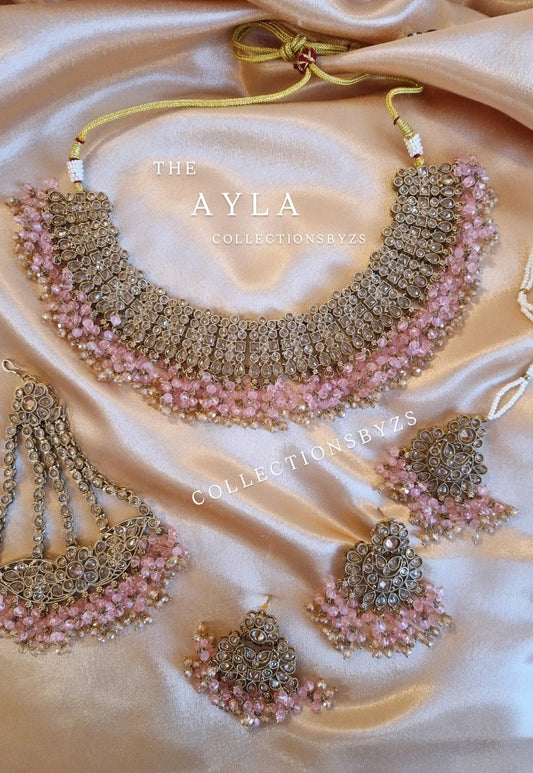 A Y L A - Stunning 4 Piece Indian Necklace Set - PINK