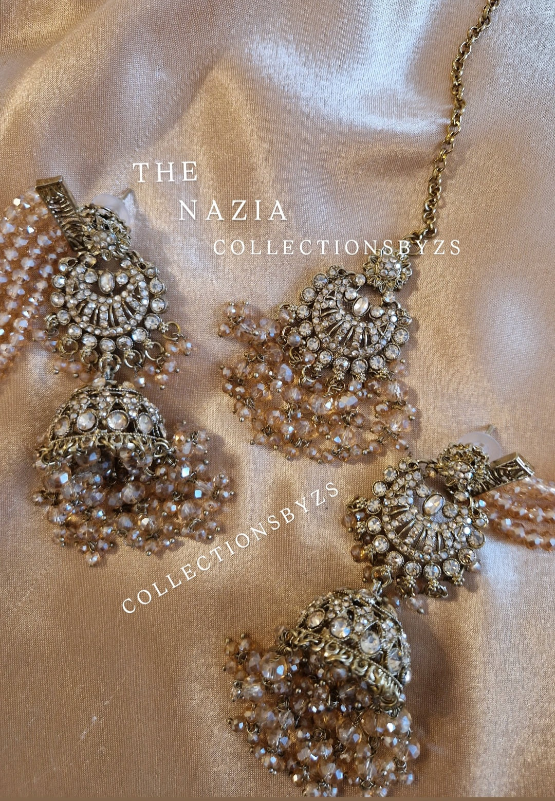 NAZIA - Value Range- Golden Earrings with Saharas and Tikka- GOLD