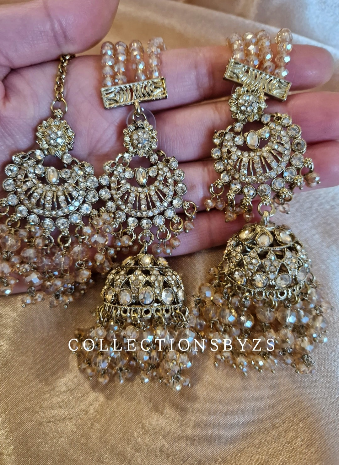 NAZIA - Value Range- Golden Earrings with Saharas and Tikka- GOLD