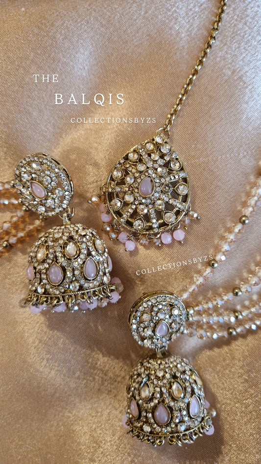 B A L Q I S  - Earring and Tikka Set - Value - PINK