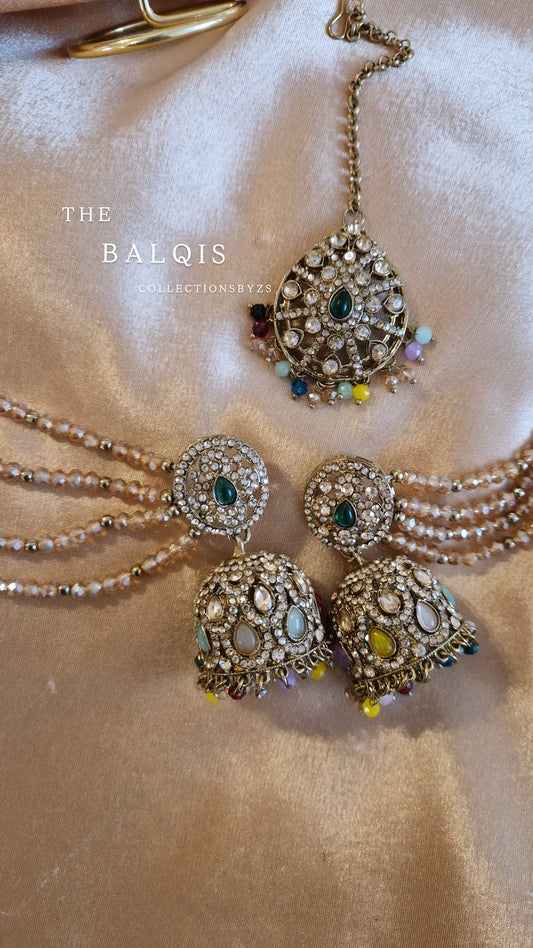 B A L Q I S  - Earring and Tikka Set - Value - MULTICOLOURED