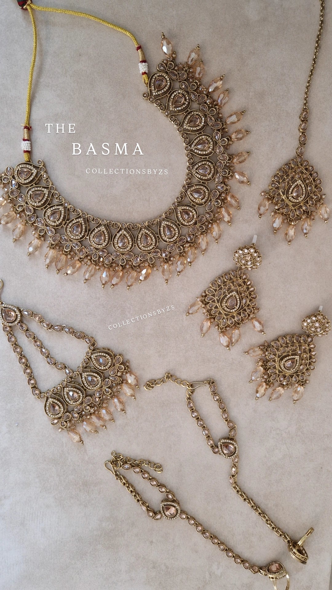 *CLEARANCE*BASMA - Stunning 5 Piece Indian Jewellery Set - Part Wear - GOLD -
