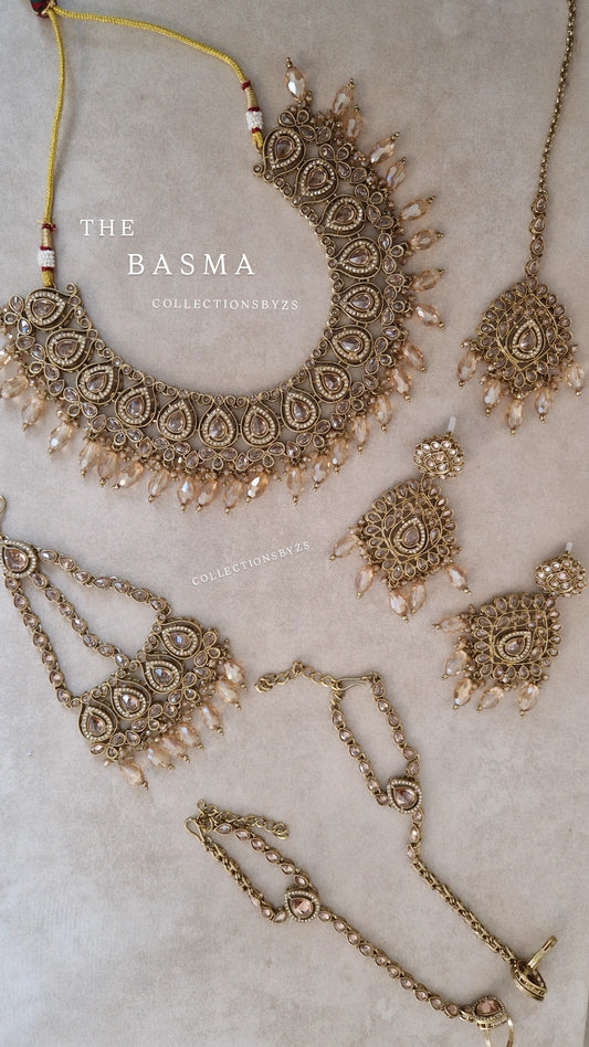 *CLEARANCE*BASMA - Stunning 5 Piece Indian Jewellery Set - Part Wear - GOLD -