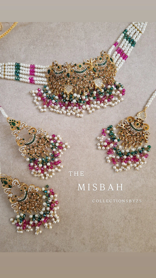 MISBAH  -  Sea Green & Shocking Pink Pakistani Jewellery set