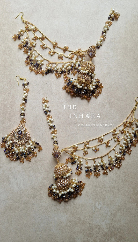 INARA -Pakistani Earrings & Tikka - PURPLE AND GOLD