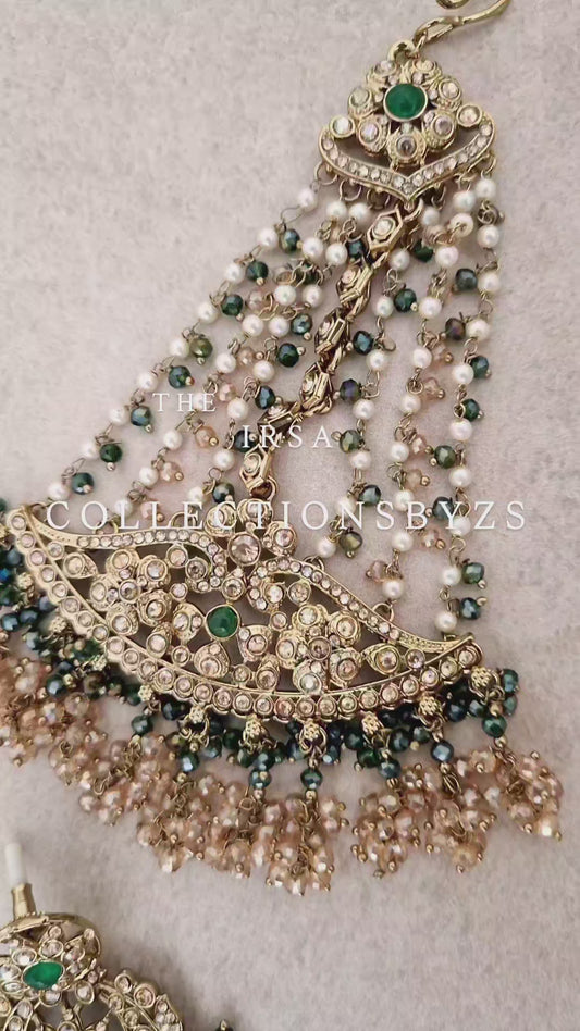 IRSA- Stunning Elegant Indian Choker Set Semi Bridal/ Party wear - DARK GREEN