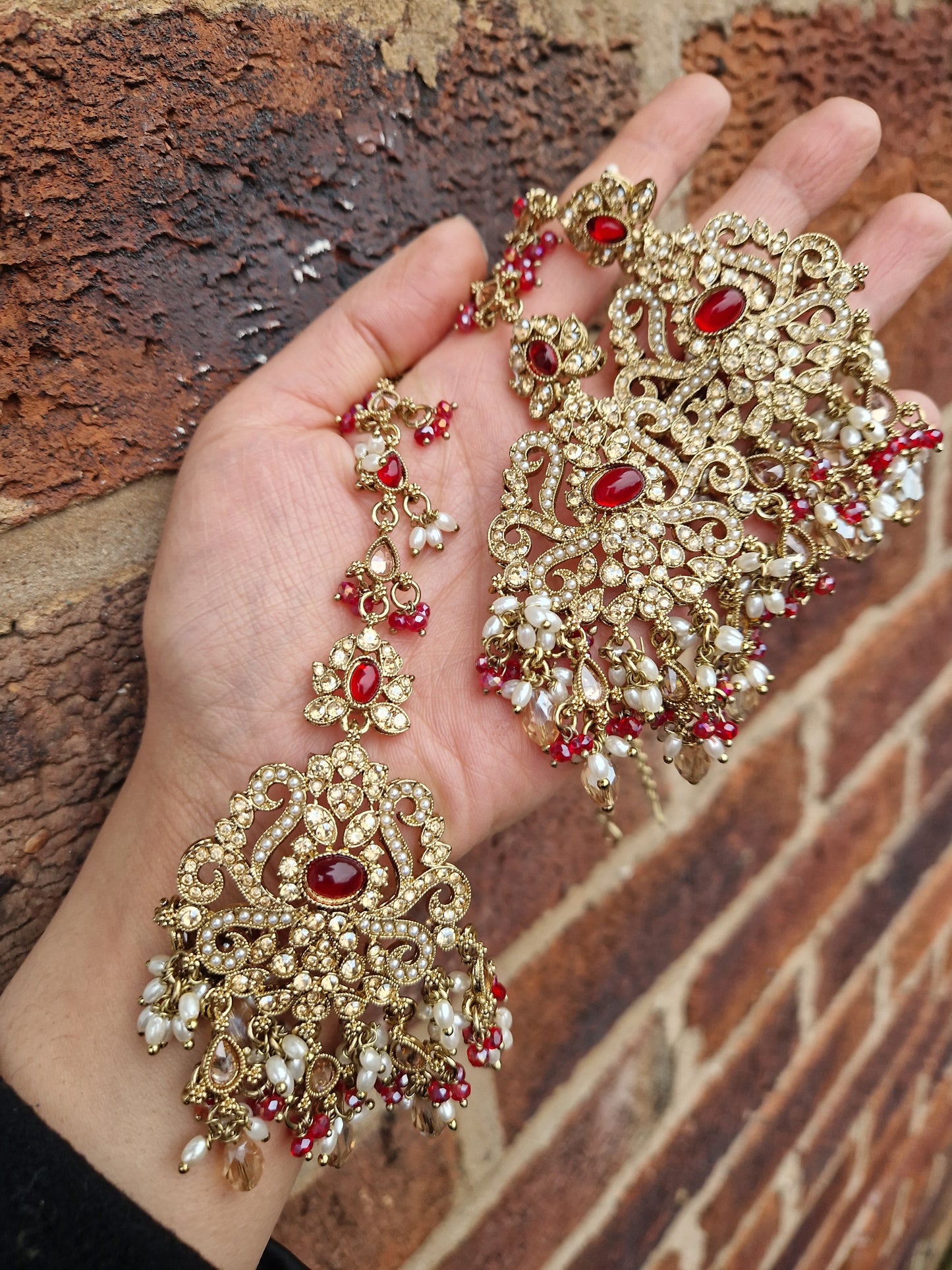 NEHA- Stunning Indian Choker Set - RED & GOLD