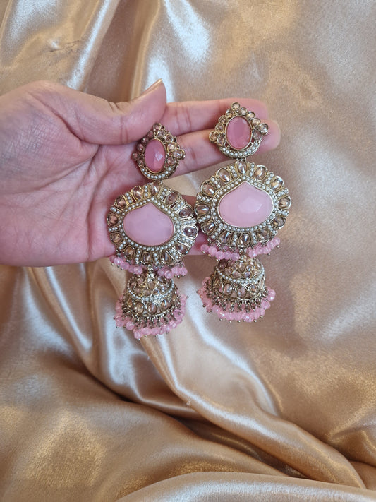 Oversized Indian Jumkas -  PINK